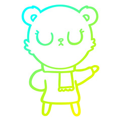 cold gradient line drawing peaceful cartoon bear wearing scarf
