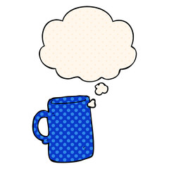 cartoon mug and thought bubble in comic book style