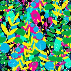abstract bush with different plants of blue and green colors