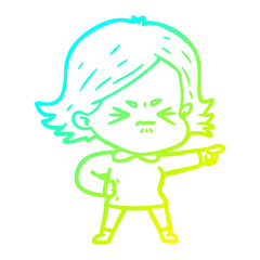 cold gradient line drawing cartoon angry woman