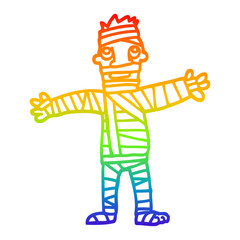 rainbow gradient line drawing cartoon man in bandages