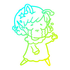 cold gradient line drawing cartoon crying alien girl