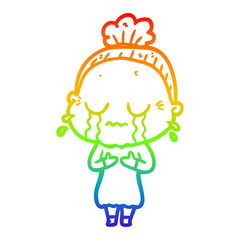 rainbow gradient line drawing cartoon crying old lady