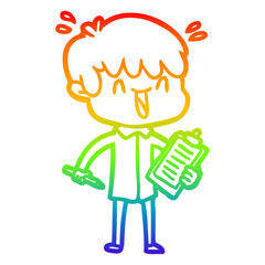 rainbow gradient line drawing cartoon laughing boy