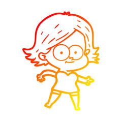 warm gradient line drawing happy cartoon girl