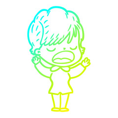 cold gradient line drawing cartoon woman talking