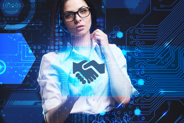 The concept of business, technology, the Internet and the network. A young entrepreneur working on a virtual screen of the future and sees the inscription: