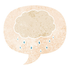 cartoon rain cloud and speech bubble in retro textured style