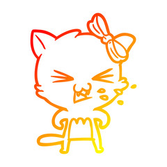 warm gradient line drawing cartoon cat
