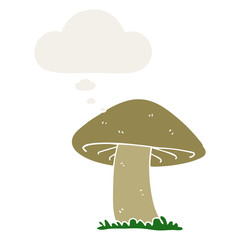 cartoon mushroom and thought bubble in retro style