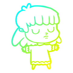 cold gradient line drawing cartoon indifferent woman