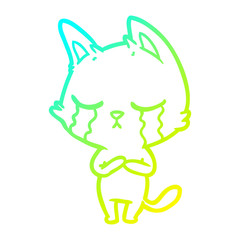 cold gradient line drawing crying cartoon cat