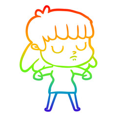 rainbow gradient line drawing cartoon indifferent woman