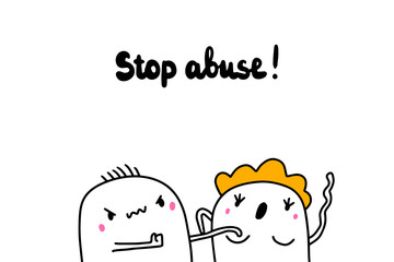 Stop abuse hand drawn vector illustration with cartoon couple