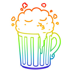 rainbow gradient line drawing cartoon mug of beer