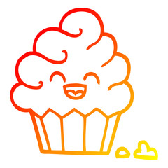 warm gradient line drawing cartoon cupcake