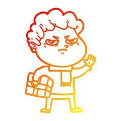 warm gradient line drawing cartoon angry man