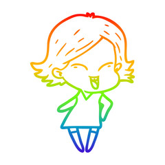 rainbow gradient line drawing happy cartoon girl