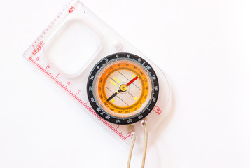 Compass isolated on a white background. Navigation compass, wind rose with directional arrows. Compass with signs to the north, south, east and west.