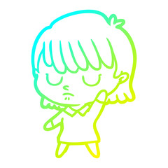 cold gradient line drawing cartoon woman