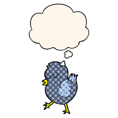 cartoon bird and thought bubble in comic book style