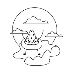 slice of watermelon with float in beach kawaii