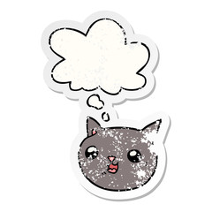 cartoon cat and thought bubble as a distressed worn sticker