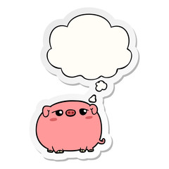 cute cartoon pig and thought bubble as a printed sticker
