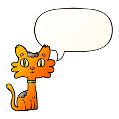 cartoon cat and speech bubble in smooth gradient style