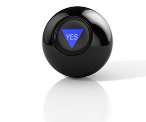 Magic ball with prediction Yes. 3D Illustration