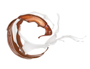 chocolate milk splash on white background