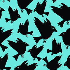Bright pattern with flying black birds. silhouette.