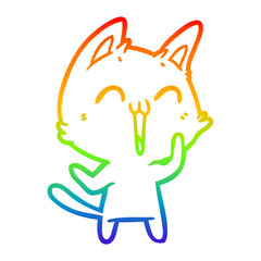 Obraz premium rainbow gradient line drawing happy cartoon cat