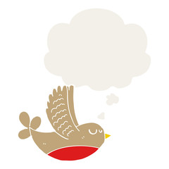 cartoon bird and thought bubble in retro style