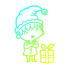 cold gradient line drawing happy christmas elf