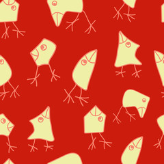 Funny cartoon birds seamless pattern on brown background. Light silhouette