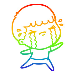 rainbow gradient line drawing cartoon man crying