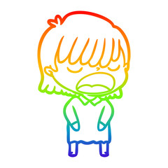 rainbow gradient line drawing cartoon woman talking loudly