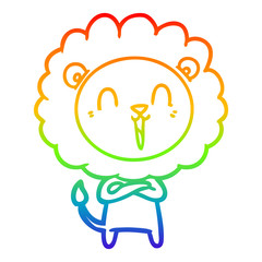 rainbow gradient line drawing laughing lion cartoon