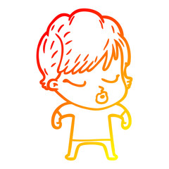 warm gradient line drawing cartoon woman with eyes shut