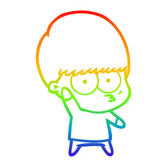 rainbow gradient line drawing nervous cartoon boy waving