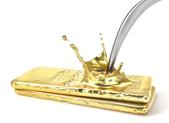 Splash from the gold bar isolation on a white background. 3d illustration