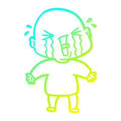 cold gradient line drawing cartoon crying bald man
