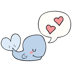 cartoon whale in love and speech bubble