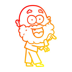 warm gradient line drawing cartoon crazy happy man with beard