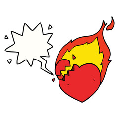 cartoon flaming heart and speech bubble