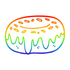 rainbow gradient line drawing cartoon donut with sprinkles