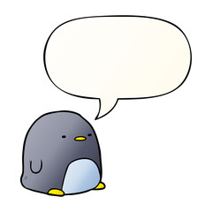 cute cartoon penguin and speech bubble in smooth gradient style