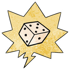cartoon dice and speech bubble in retro texture style