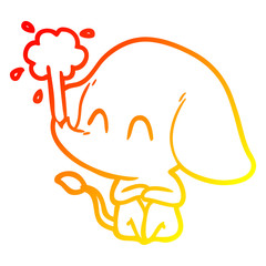 warm gradient line drawing cute cartoon elephant spouting water